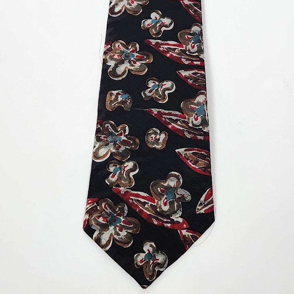 Wembley Tie Mens One Size Black Polyester Abstract Floral Print Made In USA